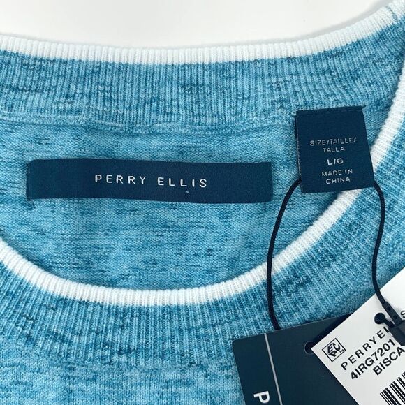 Perry‎ Ellis Biscay Bay Blue Men's Short Sleeve Pullover Sweater Size Large - Picture 4 of 8